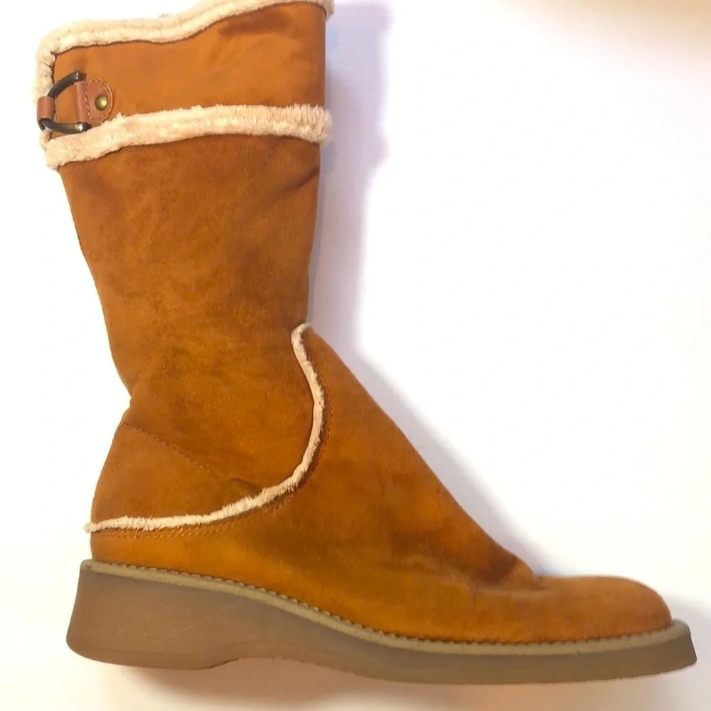 FRANCO SARTO FLEECE LINED WARM SIDE ZIP TAN SUEDE WINTER BOOTS WOMEN'S SIZE 8